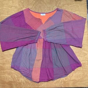 Colorful Plaid Peasant Blouse